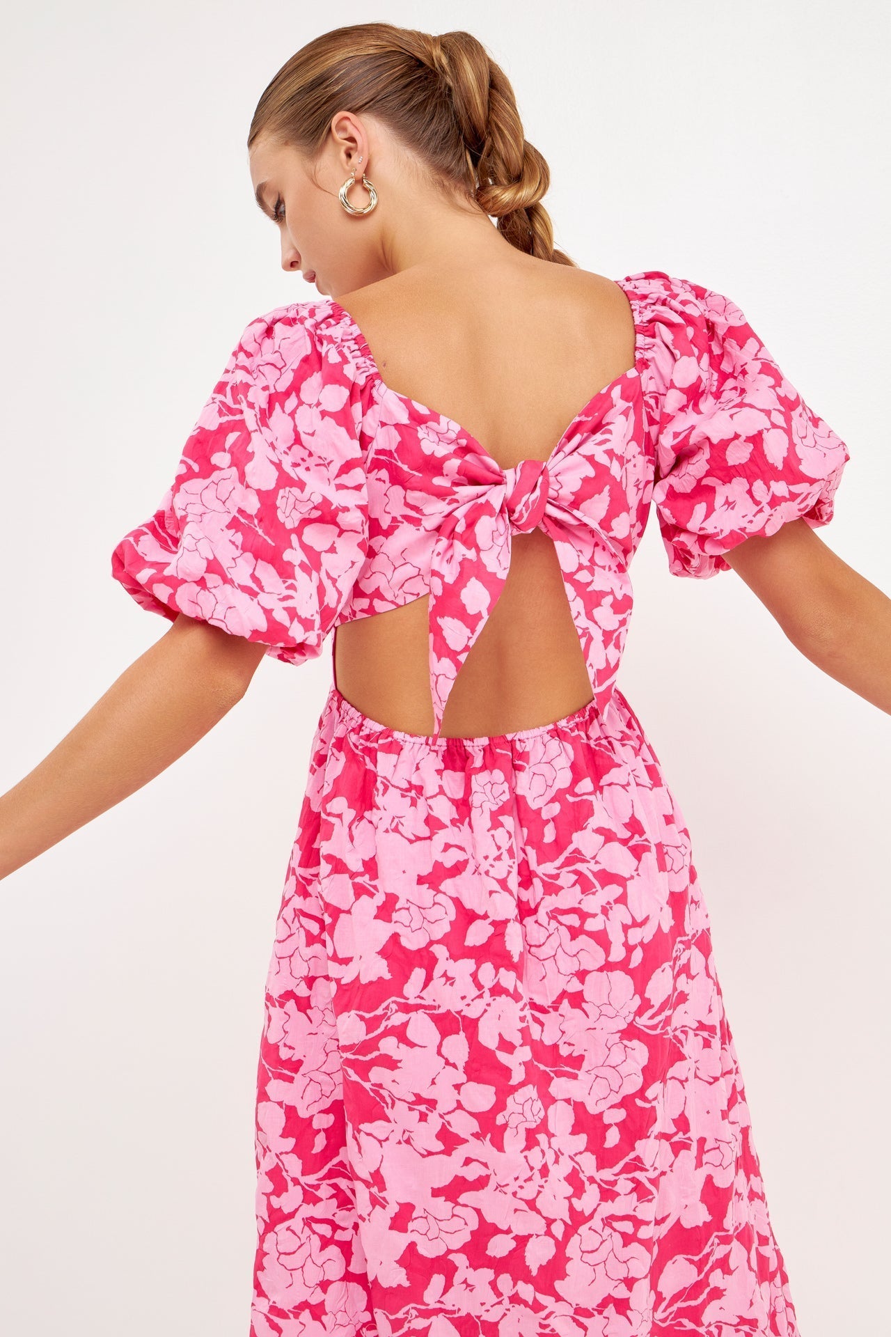 Free the Roses Floral Puff Sleeve Tie Back Maxi Dress Purple/fuchsia