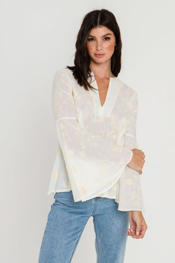 FREE THE ROSES - Embroidery Bell Sleeve Blouse - SHIRTS & BLOUSES available at Objectrare
