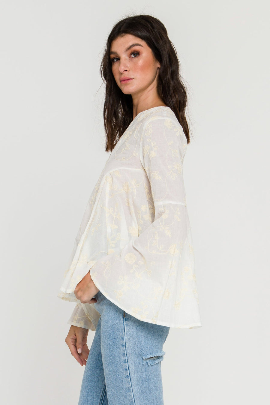 FREE THE ROSES - Embroidery Bell Sleeve Blouse - SHIRTS & BLOUSES available at Objectrare