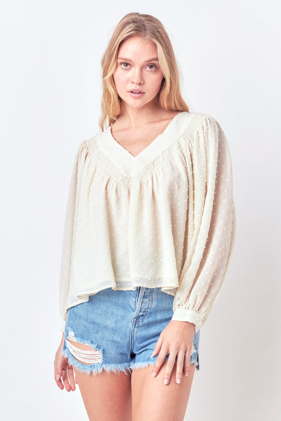 FREE THE ROSES - Swiss Dot Long Sleeve Blouse - SHIRTS & BLOUSES available at Objectrare