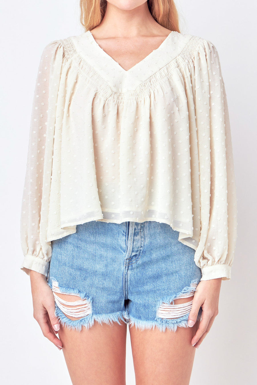 FREE THE ROSES - Swiss Dot Long Sleeve Blouse - SHIRTS & BLOUSES available at Objectrare