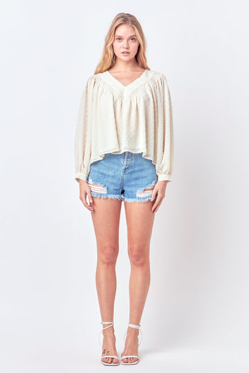 FREE THE ROSES - Swiss Dot Long Sleeve Blouse - SHIRTS & BLOUSES available at Objectrare
