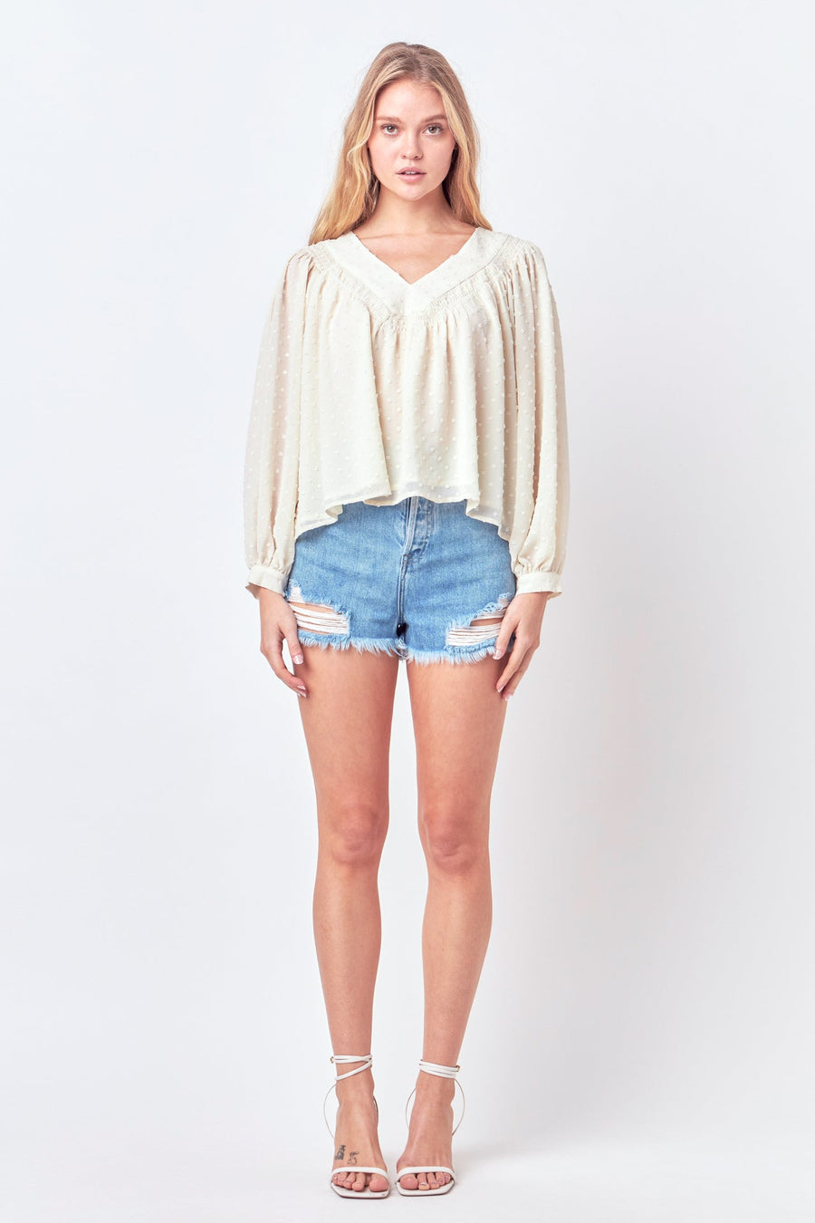 FREE THE ROSES - Swiss Dot Long Sleeve Blouse - SHIRTS & BLOUSES available at Objectrare