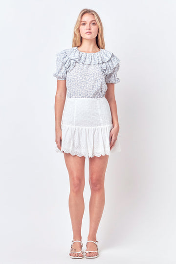FREE THE ROSES - Floral Print Ruffle Top with Puff Sleeves - TOPS available at Objectrare