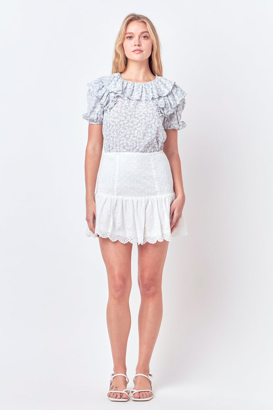 FREE THE ROSES - Floral Print Ruffle Top with Puff Sleeves - TOPS available at Objectrare