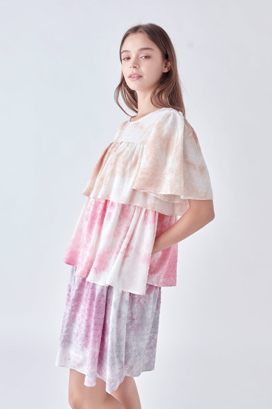 FREE THE ROSES - Tie Dye Swiss Dot Tiered Mini Dress - DRESSES available at Objectrare