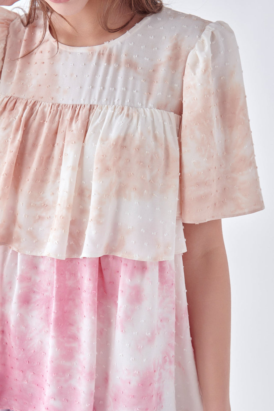 FREE THE ROSES - Tie Dye Swiss Dot Tiered Mini Dress - DRESSES available at Objectrare