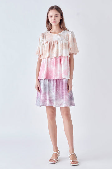 FREE THE ROSES - Tie Dye Swiss Dot Tiered Mini Dress - DRESSES available at Objectrare