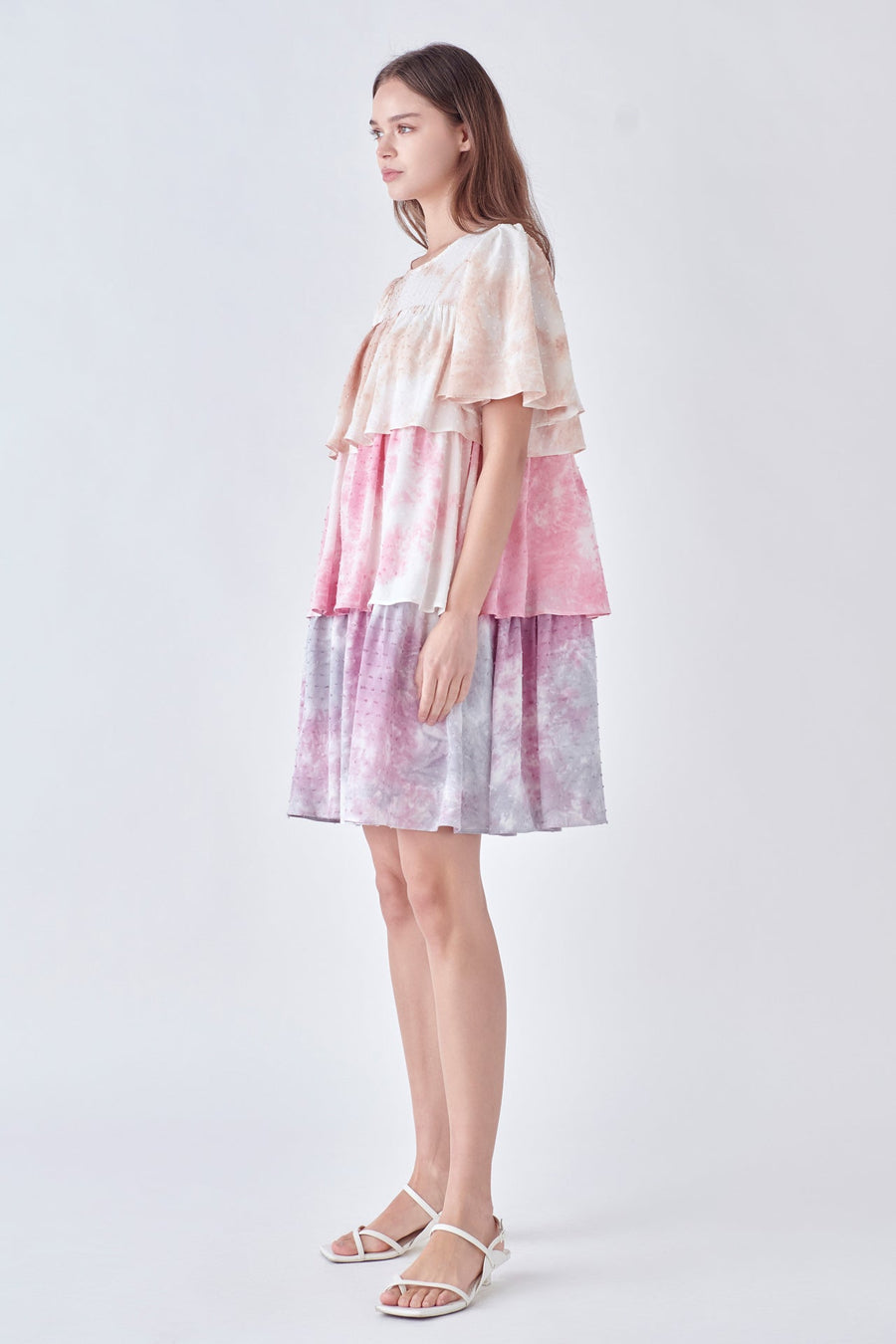 FREE THE ROSES - Tie Dye Swiss Dot Tiered Mini Dress - DRESSES available at Objectrare