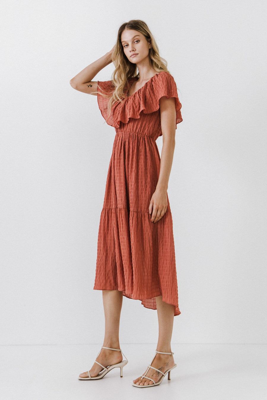 FREE THE ROSES - Midi Dress with Ruffle Detail - DRESSES available at Objectrare