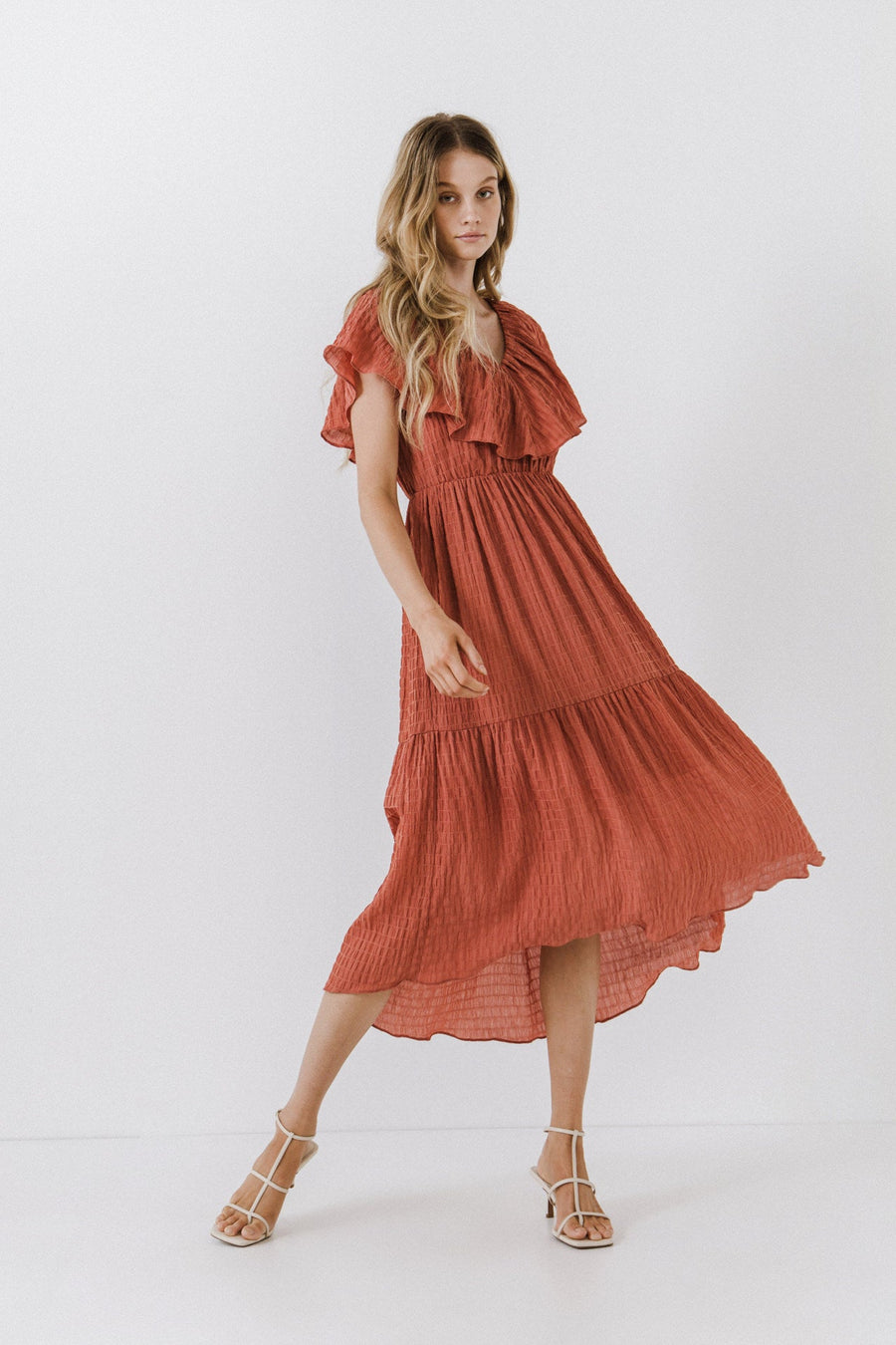 FREE THE ROSES - Midi Dress with Ruffle Detail - DRESSES available at Objectrare
