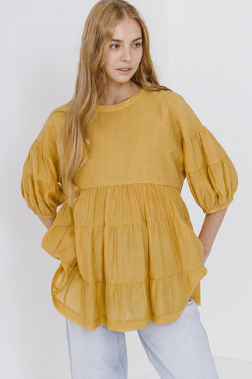 FREE THE ROSES - Round Neck Tiered Flowy Blouse - SHIRTS & BLOUSES available at Objectrare