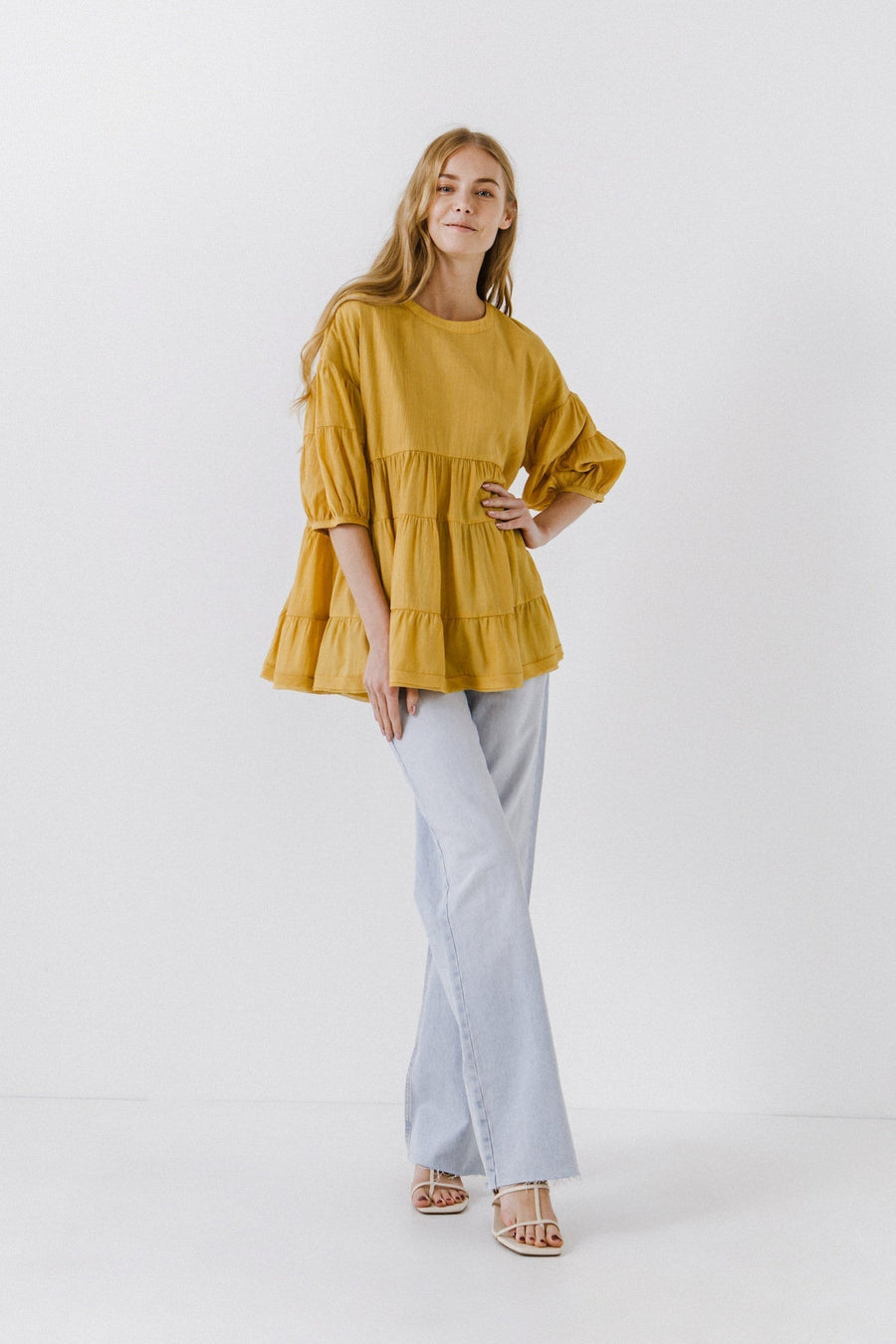 FREE THE ROSES - Round Neck Tiered Flowy Blouse - SHIRTS & BLOUSES available at Objectrare