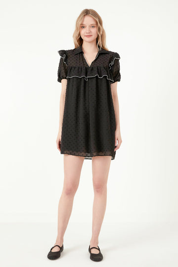 FREE THE ROSES - Swiss Dot Mini Dress with Ruffle Detail - DRESSES available at Objectrare