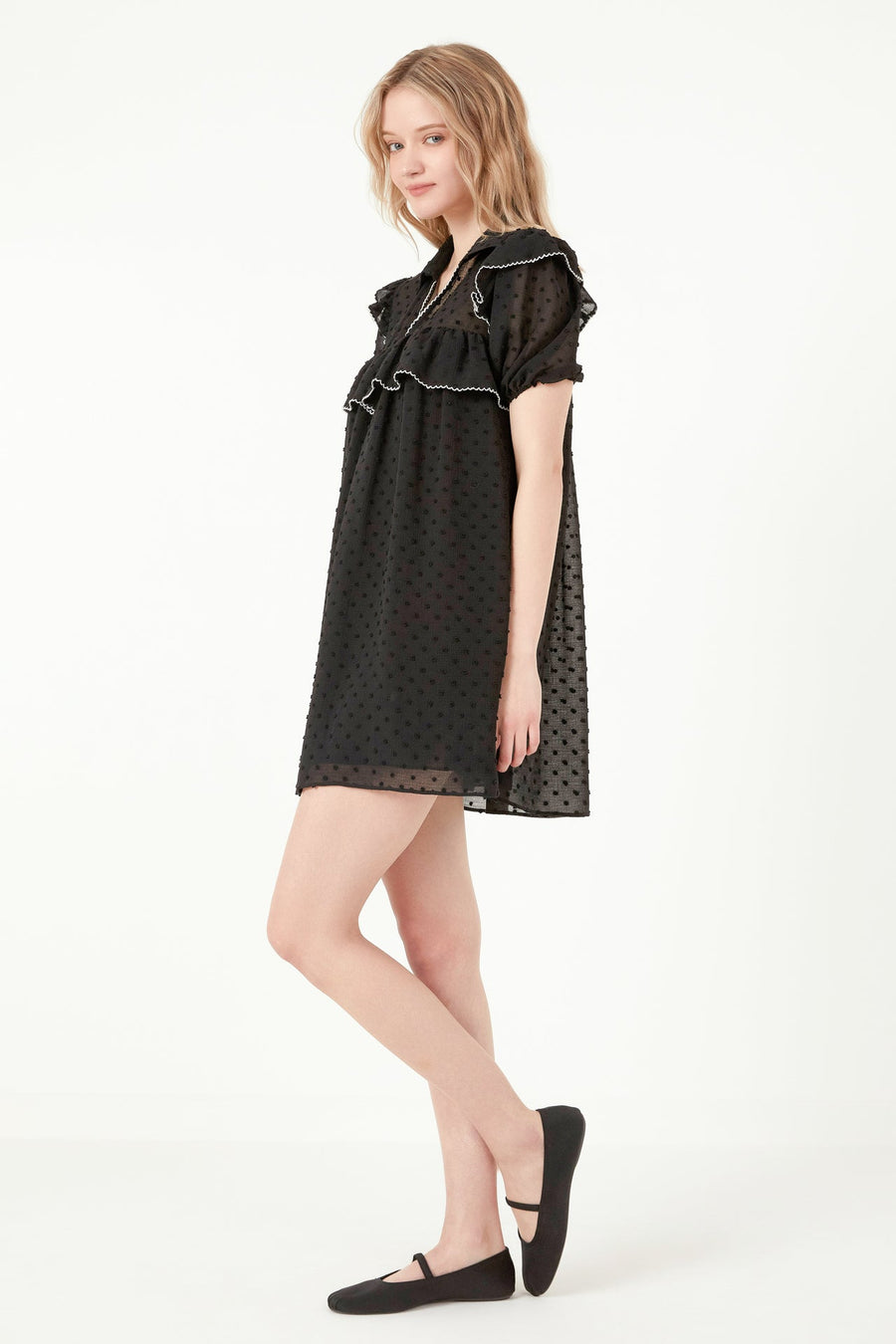 FREE THE ROSES - Swiss Dot Mini Dress with Ruffle Detail - DRESSES available at Objectrare