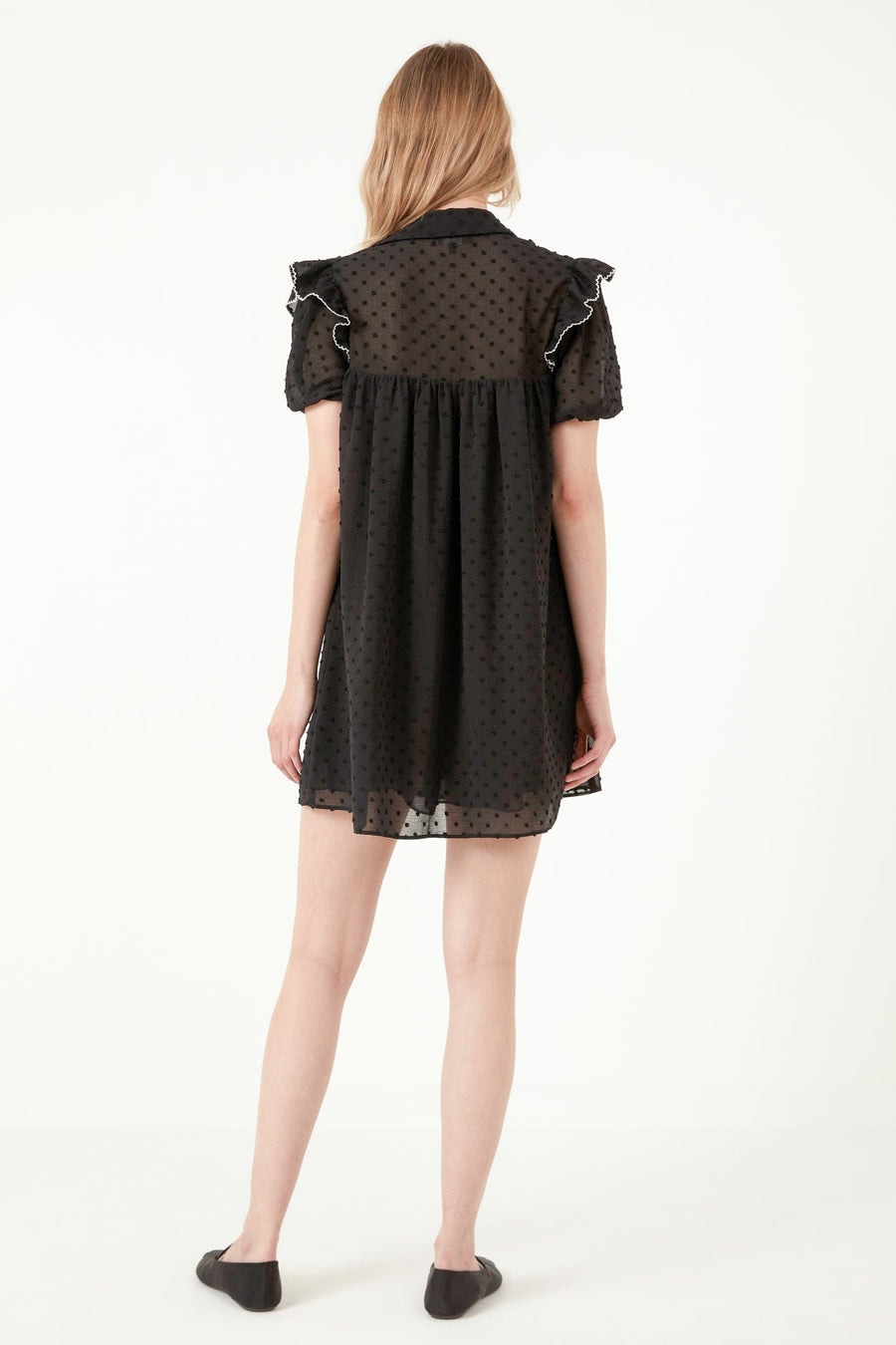 FREE THE ROSES - Swiss Dot Mini Dress with Ruffle Detail - DRESSES available at Objectrare
