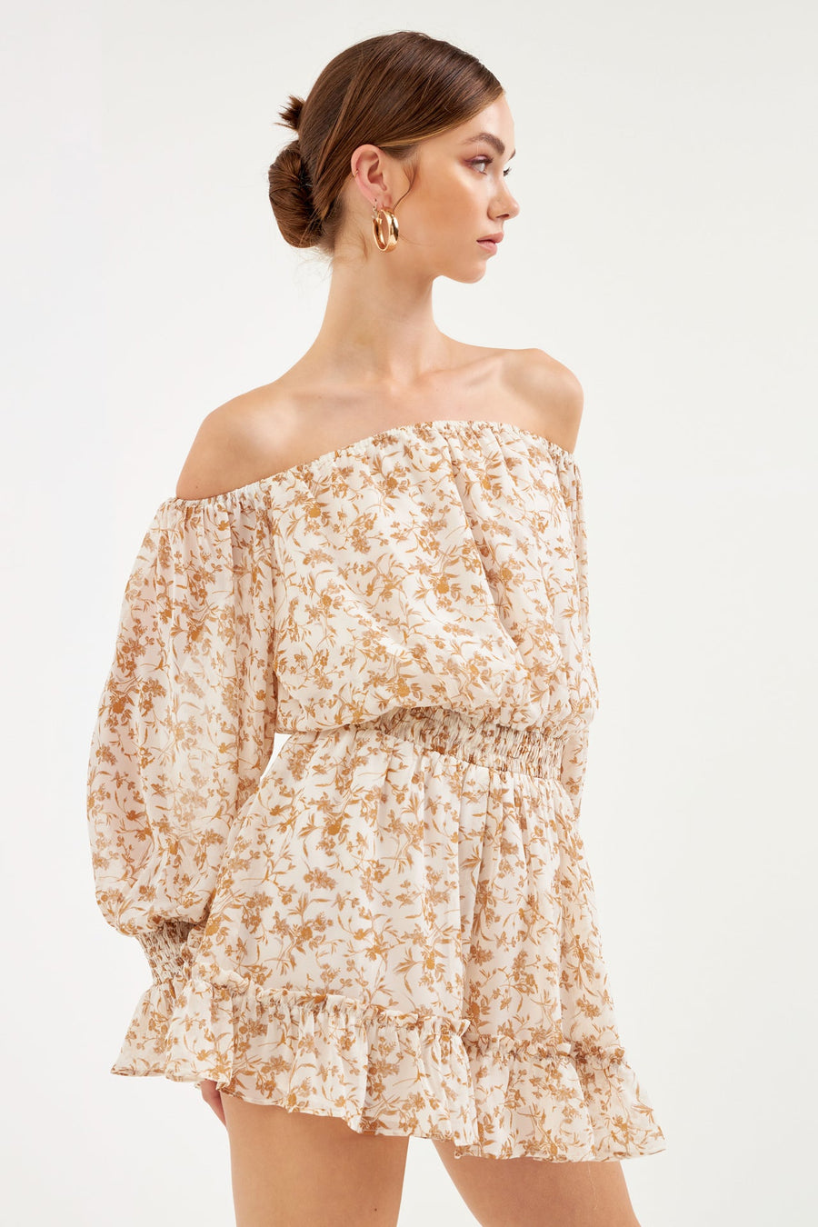 FREE THE ROSES - Baroque Chiffon Floral Long Sleeve Romper - ROMPERS available at Objectrare