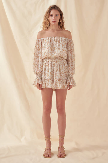 FREE THE ROSES - Baroque Chiffon Floral Long Sleeve Romper - ROMPERS available at Objectrare