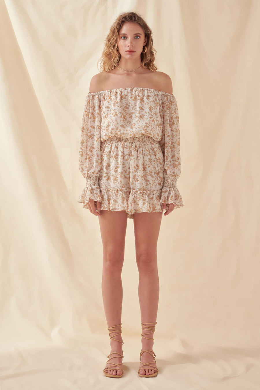 FREE THE ROSES - Baroque Chiffon Floral Long Sleeve Romper - ROMPERS available at Objectrare