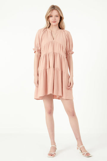 FREE THE ROSES - Solid Tiered Dress With Ruffled Sleeves - DRESSES available at Objectrare
