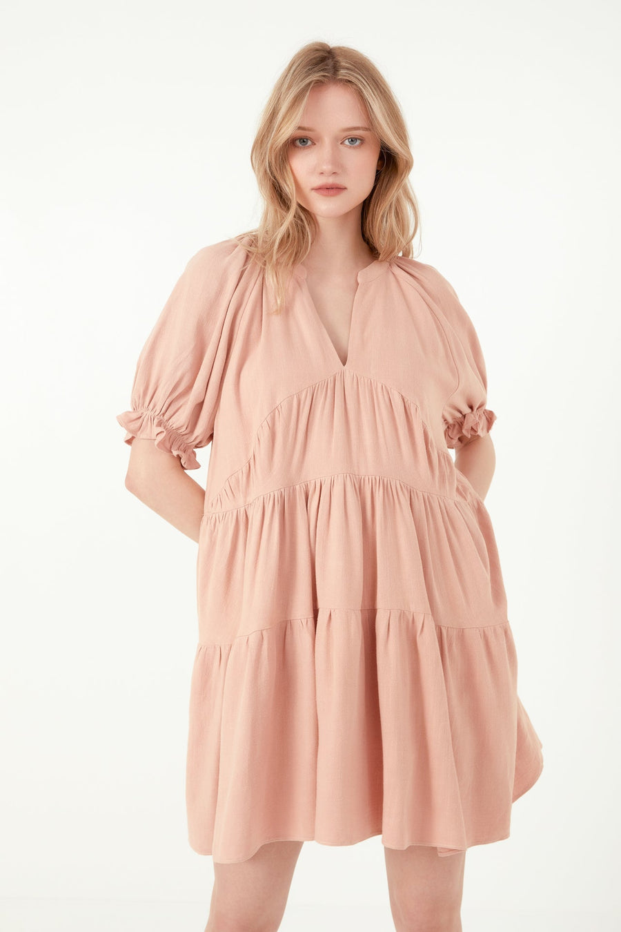 FREE THE ROSES - Solid Tiered Dress With Ruffled Sleeves - DRESSES available at Objectrare