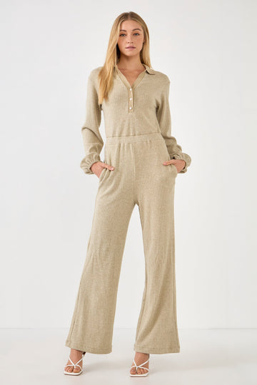 FREE THE ROSES - Collared Knit Jumpsuit - JUMPSUITS available at Objectrare