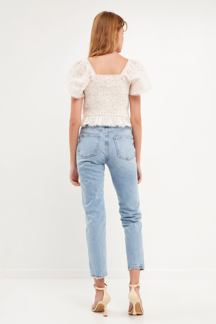 FREE THE ROSES - Floral Linen Smocked Top with Lace Trim - TOPS available at Objectrare