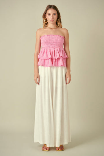FREE THE ROSES - Lace Smocked Knit Ruffled Tube Top - TOPS available at Objectrare