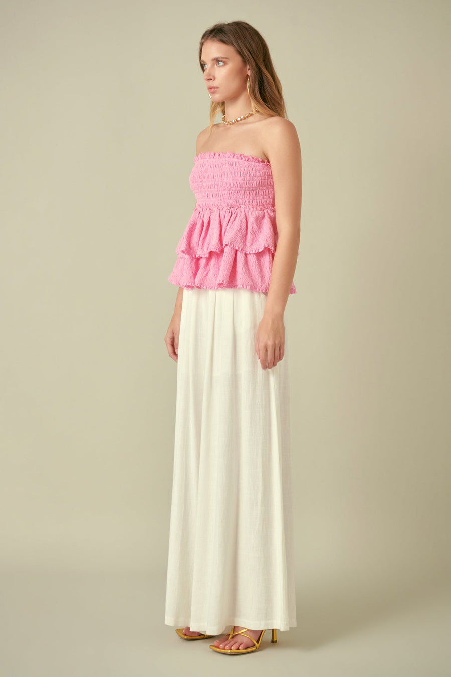 FREE THE ROSES - Lace Smocked Knit Ruffled Tube Top - TOPS available at Objectrare