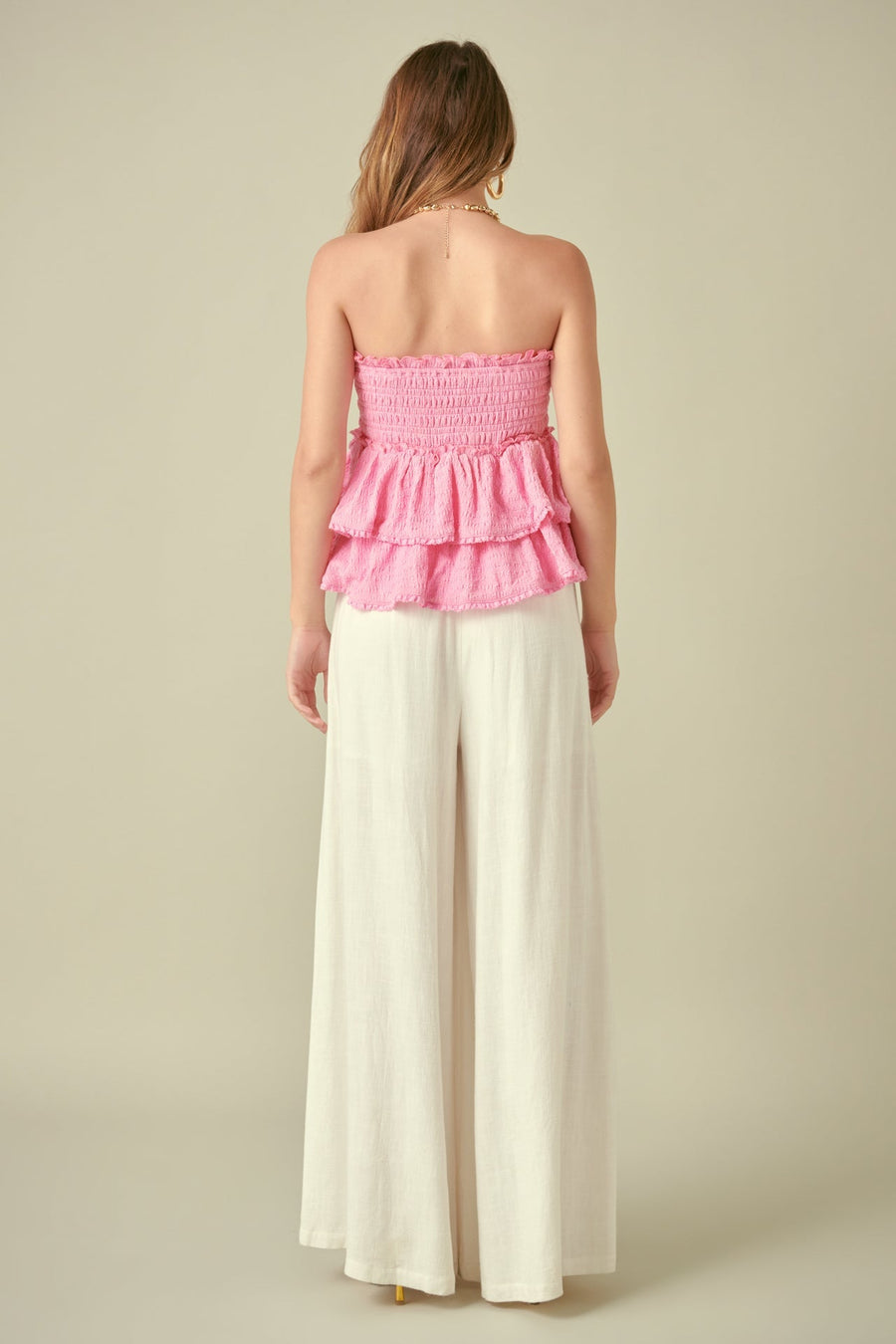 FREE THE ROSES - Lace Smocked Knit Ruffled Tube Top - TOPS available at Objectrare