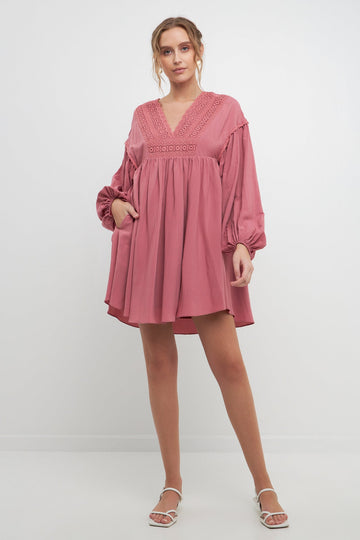 FREE THE ROSES - Laced Blouson Sleeve Shift Dress - DRESSES available at Objectrare