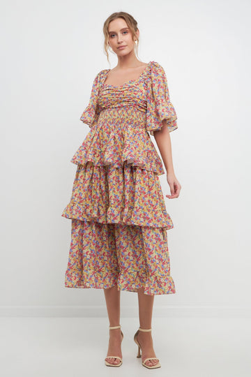 FREE THE ROSES - Floral Smocked Ruffle Tiered Maxi Dress - DRESSES available at Objectrare