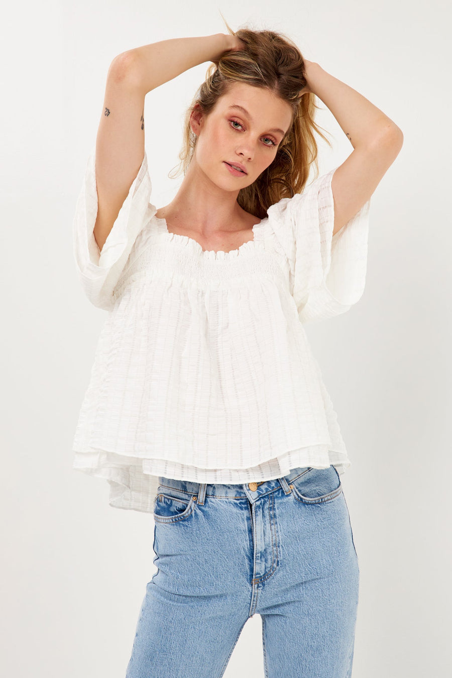 FREE THE ROSES - Textured Crinkle Double Flutter Top - TOPS available at Objectrare
