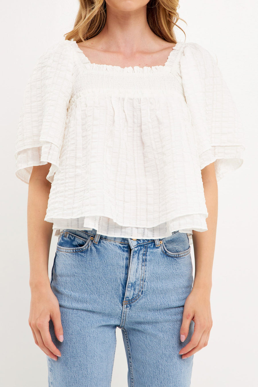 FREE THE ROSES - Textured Crinkle Double Flutter Top - TOPS available at Objectrare