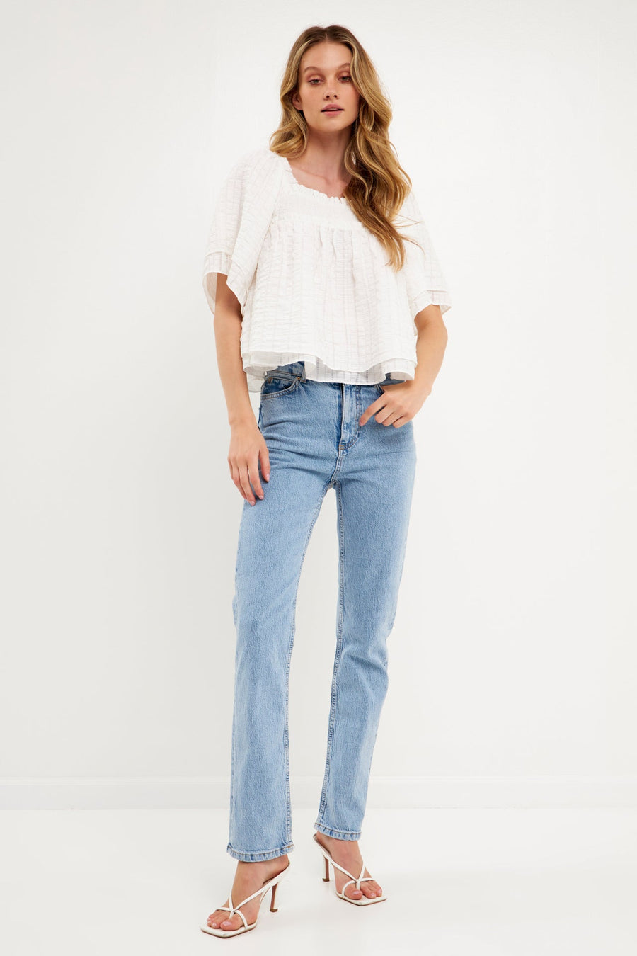 FREE THE ROSES - Textured Crinkle Double Flutter Top - TOPS available at Objectrare