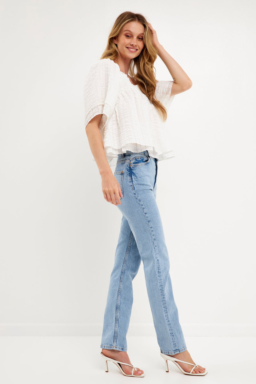 FREE THE ROSES - Textured Crinkle Double Flutter Top - TOPS available at Objectrare