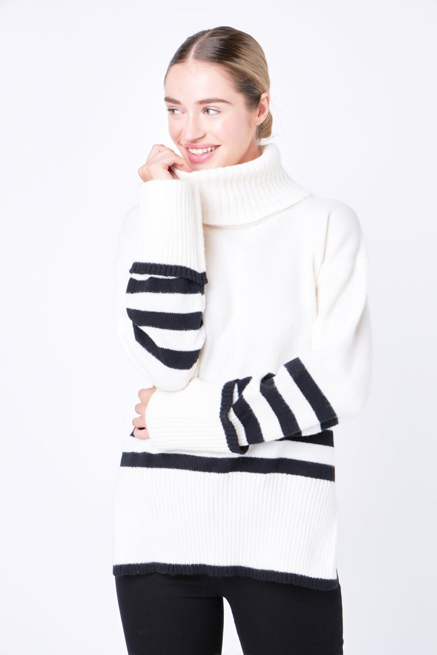 FREE THE ROSES - Striped Turtle Neck Sweater - SWEATERS & KNITS available at Objectrare