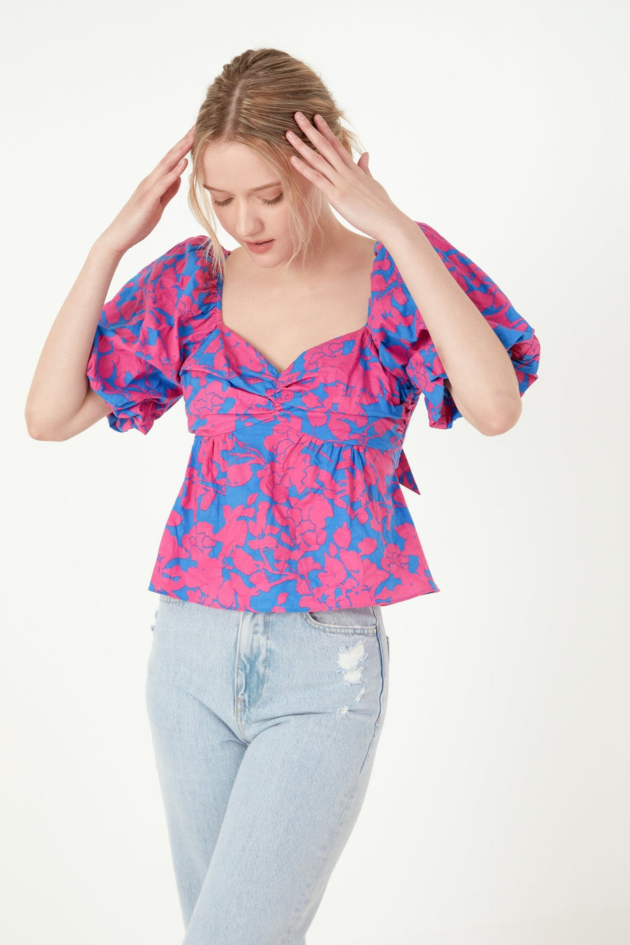 FREE THE ROSES - Floral Puff Sleeve Top - TOPS available at Objectrare