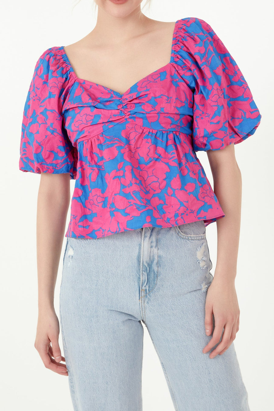 FREE THE ROSES - Floral Puff Sleeve Top - TOPS available at Objectrare