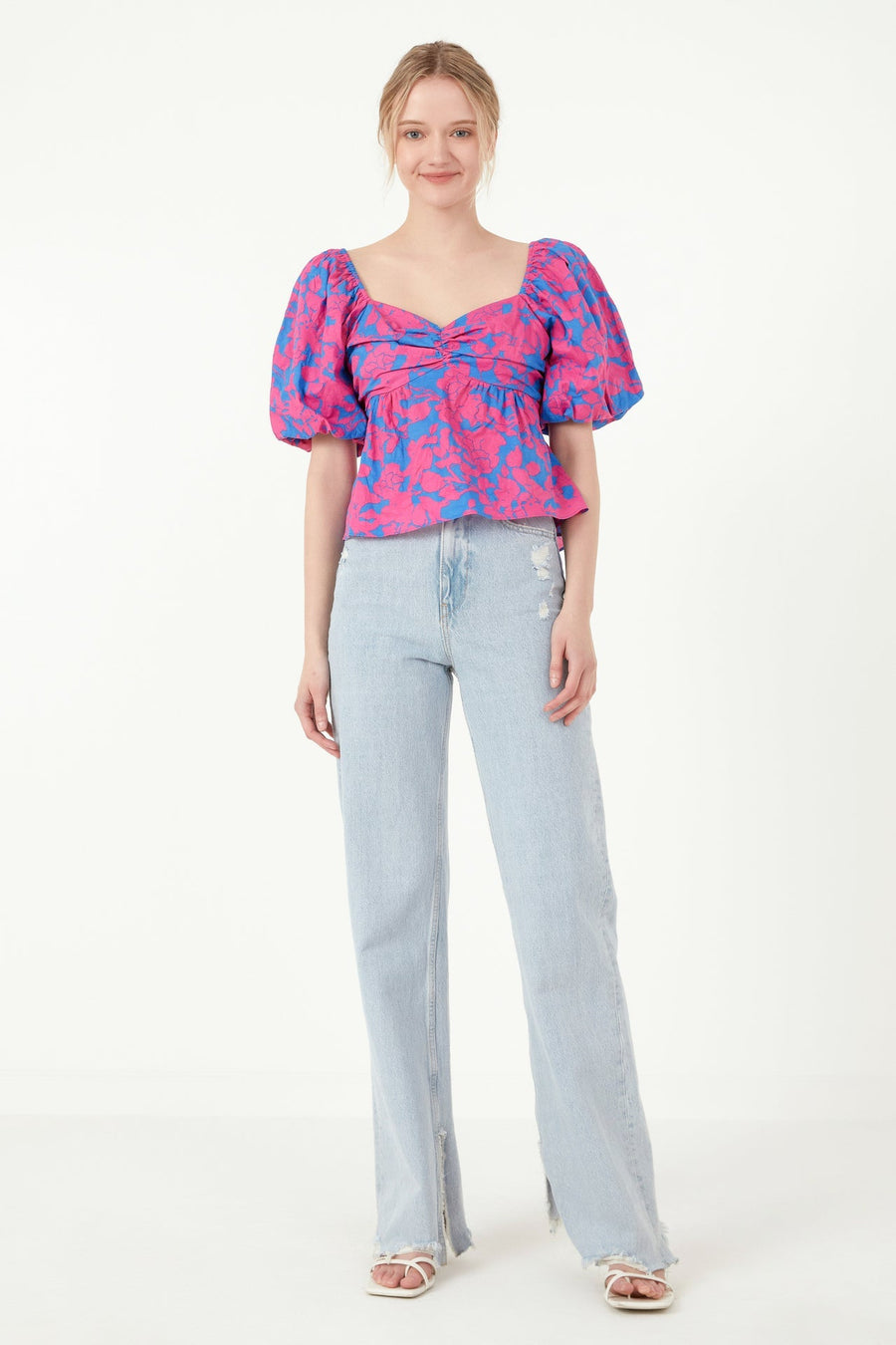 FREE THE ROSES - Floral Puff Sleeve Top - TOPS available at Objectrare