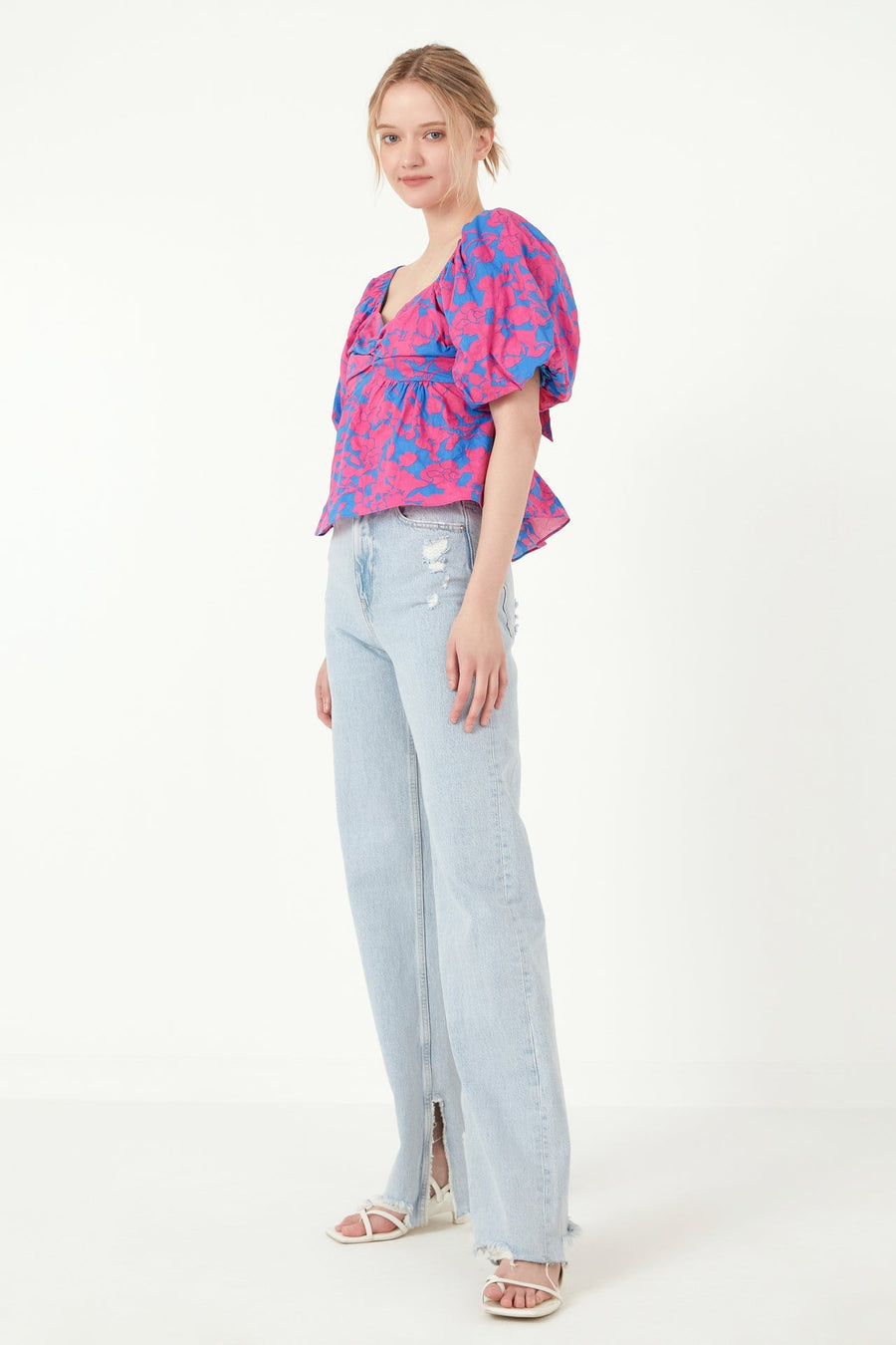 FREE THE ROSES - Floral Puff Sleeve Top - TOPS available at Objectrare