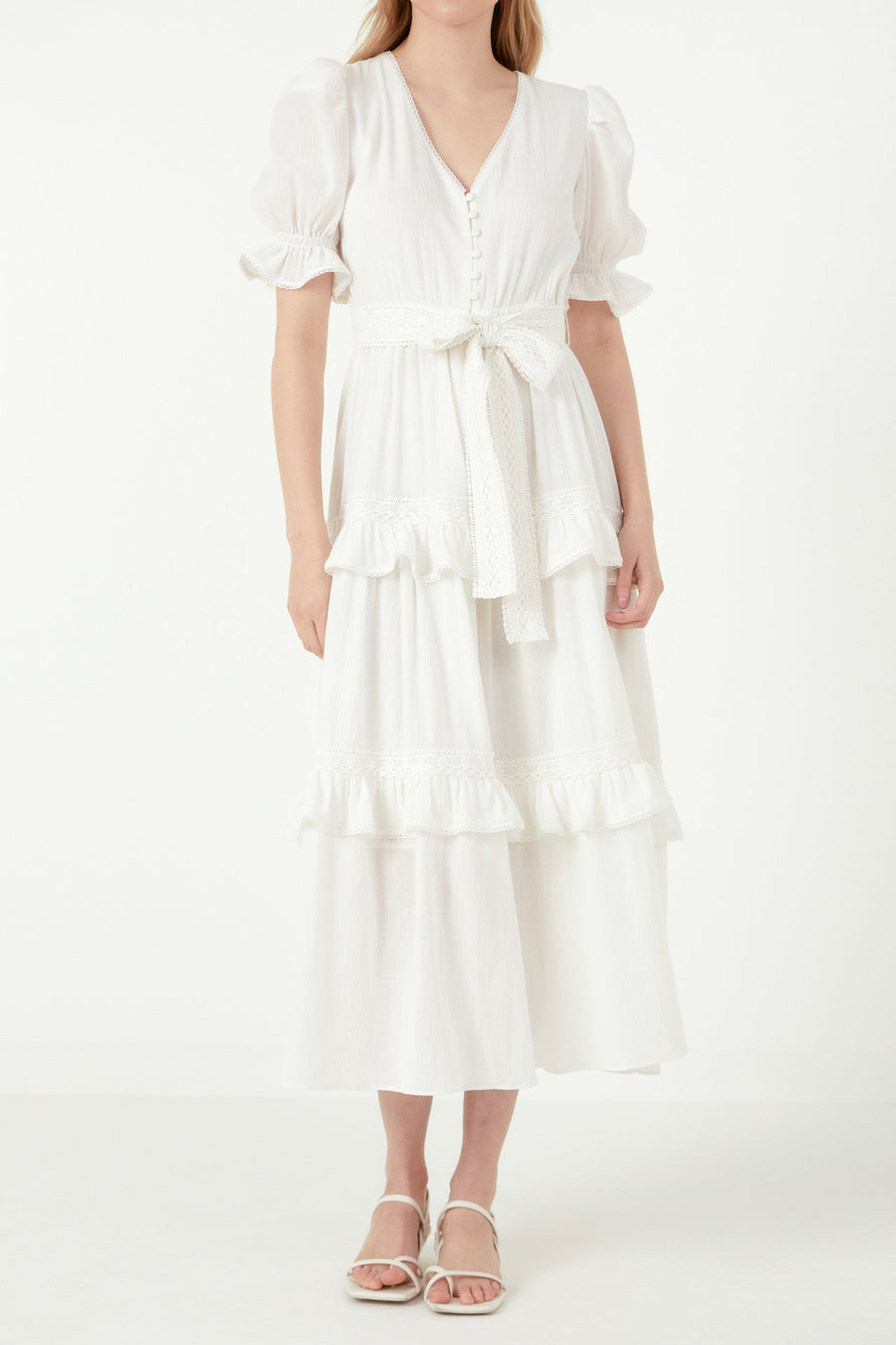 FREE THE ROSES - Ruffled Lace Trim Duster Maxi Dress - DRESSES available at Objectrare