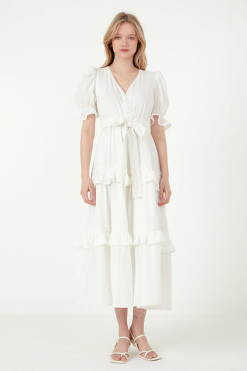 FREE THE ROSES - Ruffled Lace Trim Duster Maxi Dress - DRESSES available at Objectrare