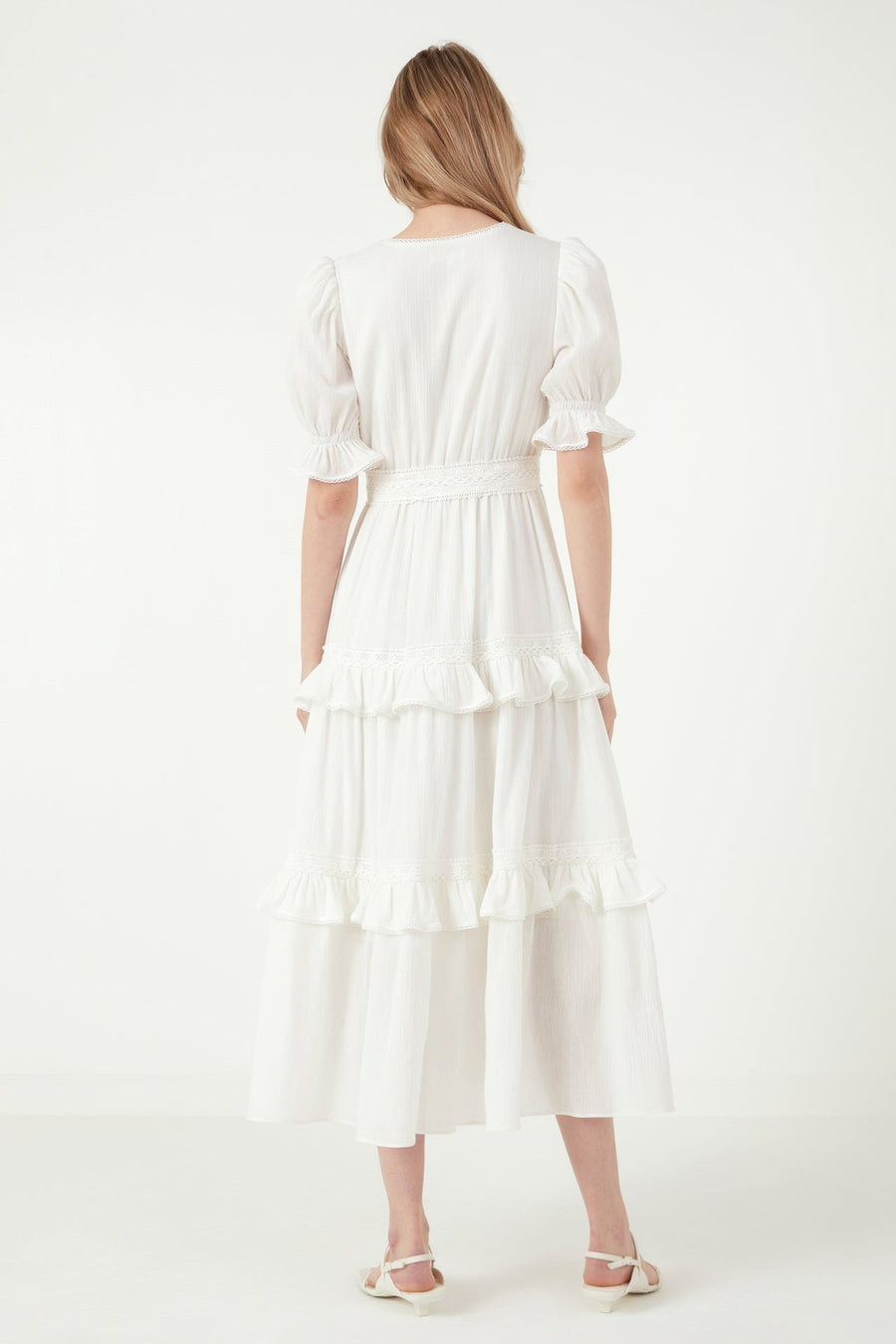FREE THE ROSES - Ruffled Lace Trim Duster Maxi Dress - DRESSES available at Objectrare