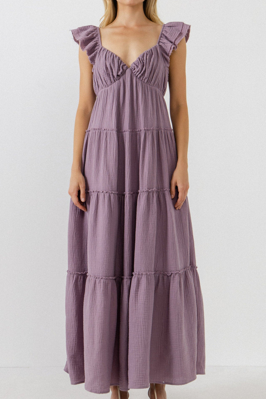 FREE THE ROSES - Raw Edge Details Sweetheart Maxi Boho Dress - DRESSES available at Objectrare
