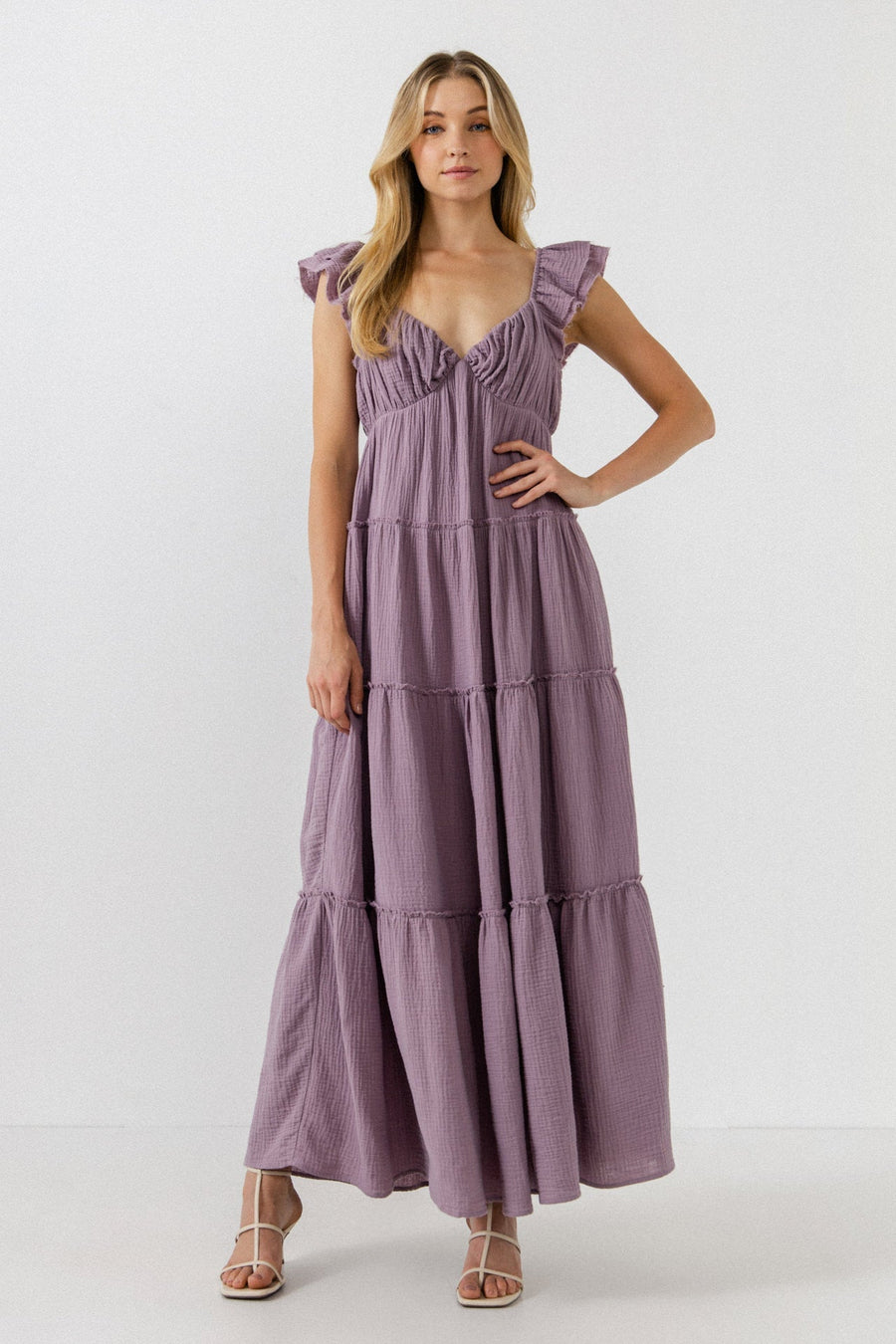 FREE THE ROSES - Raw Edge Details Sweetheart Maxi Boho Dress - DRESSES available at Objectrare