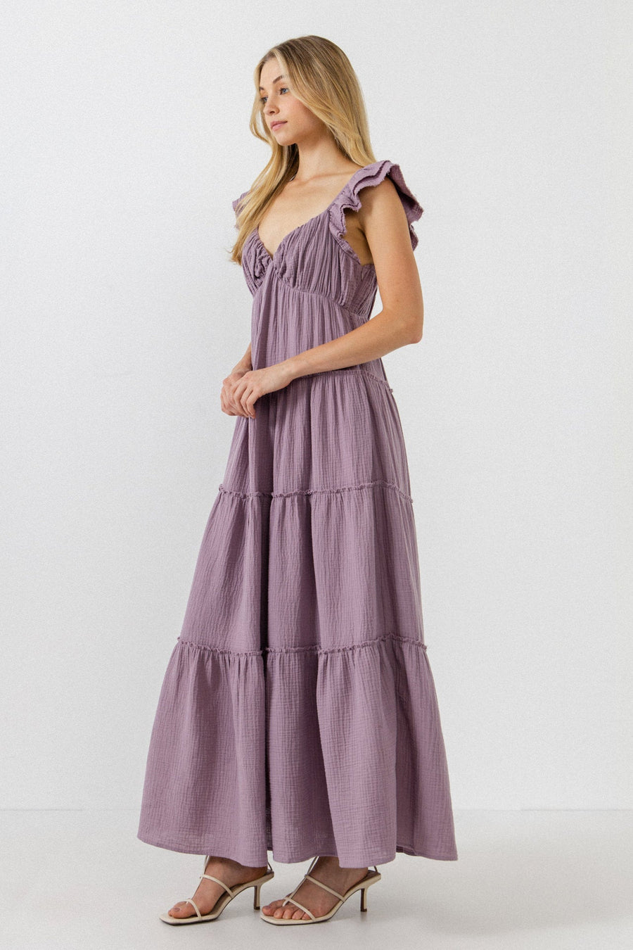 FREE THE ROSES - Raw Edge Details Sweetheart Maxi Boho Dress - DRESSES available at Objectrare