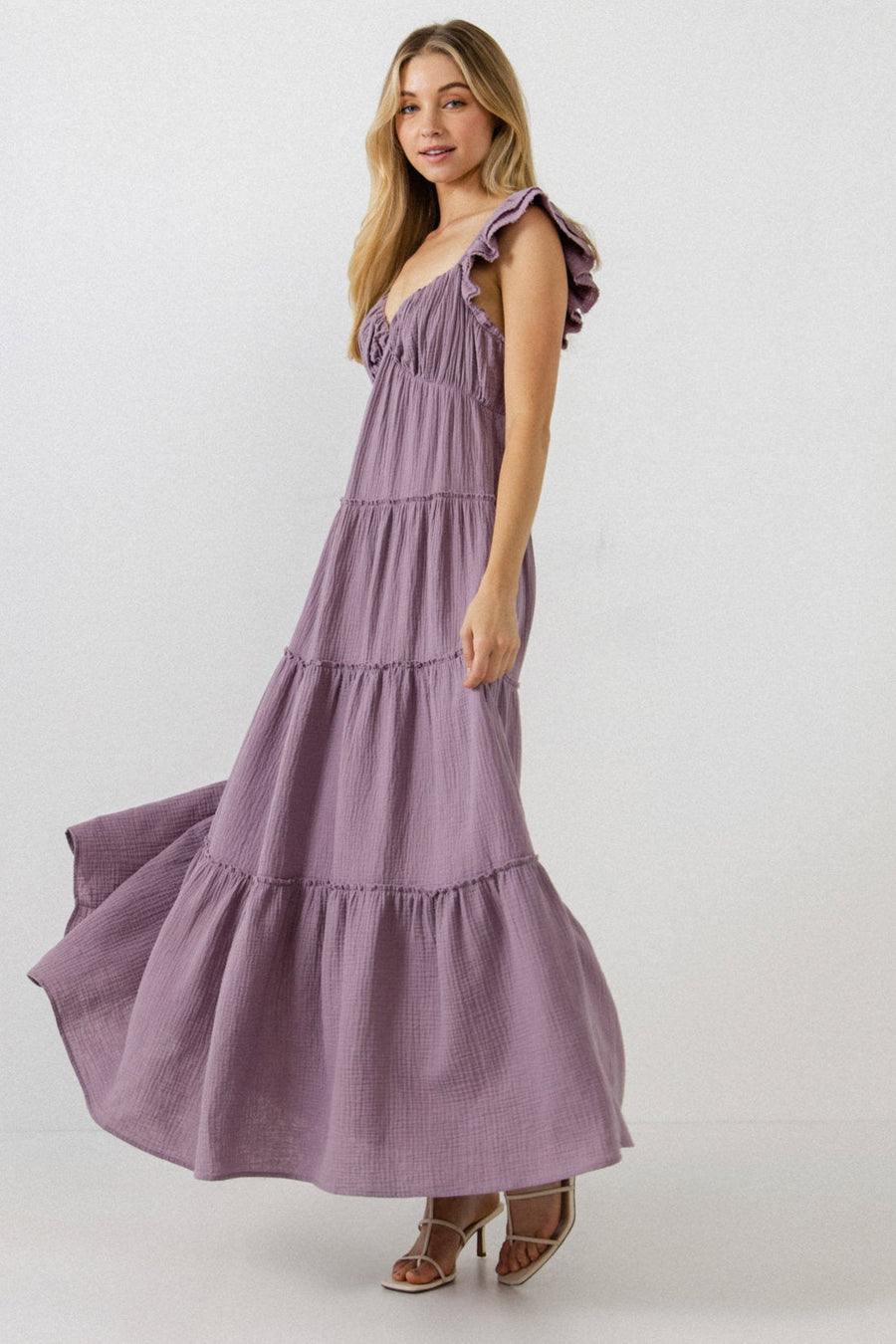 FREE THE ROSES - Raw Edge Details Sweetheart Maxi Boho Dress - DRESSES available at Objectrare