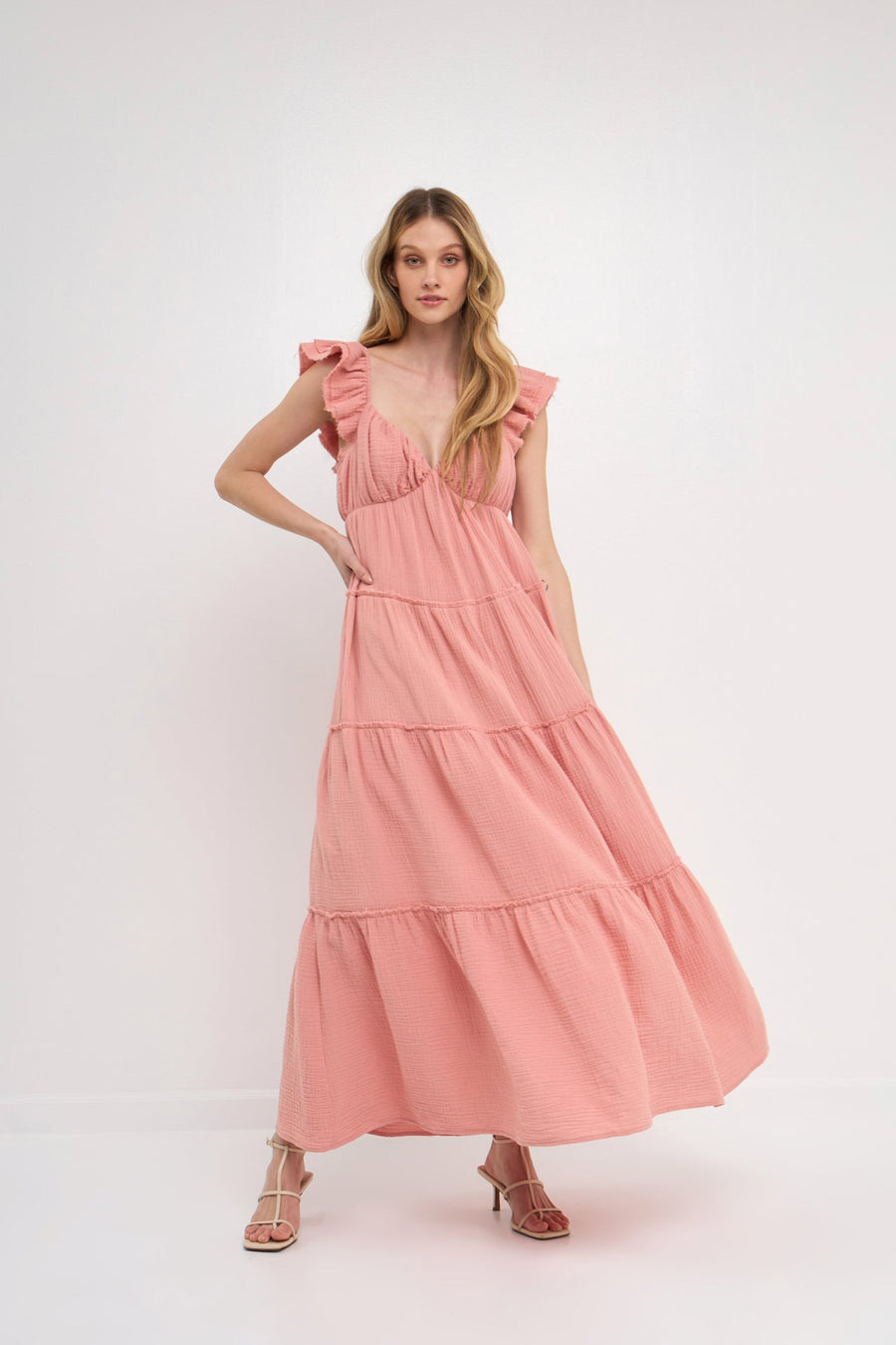 FREE THE ROSES - Raw Edge Details Sweetheart Maxi Boho Dress - DRESSES available at Objectrare