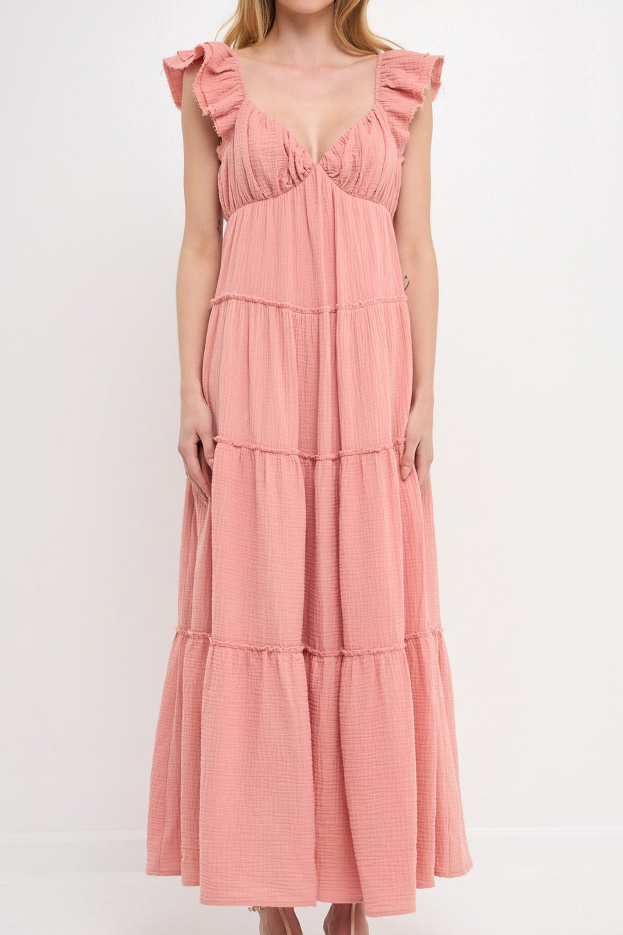 FREE THE ROSES - Raw Edge Details Sweetheart Maxi Boho Dress - DRESSES available at Objectrare